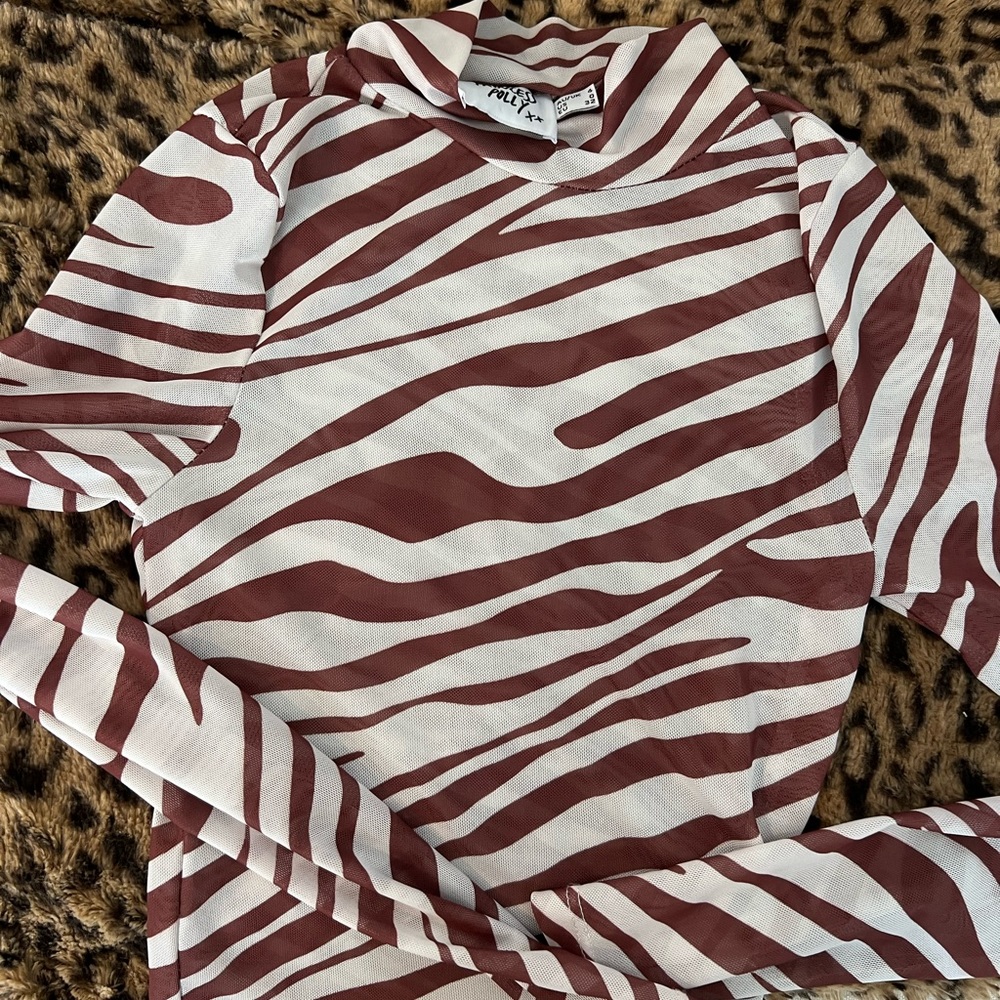 Princess Polly Sheer Zebra Turtle Neck Long Sleeve